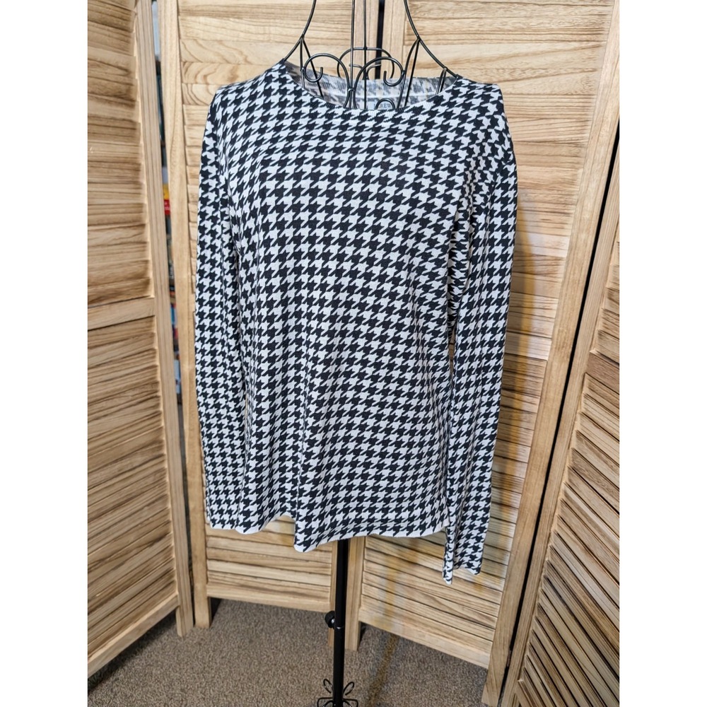 J.Crew Teddie Sweater Womens Medium Black White Houndstooth Cotton Crewneck Knit